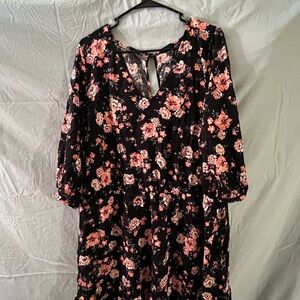 Torrid Black and Pink Floral Long Sleeve romper size 2